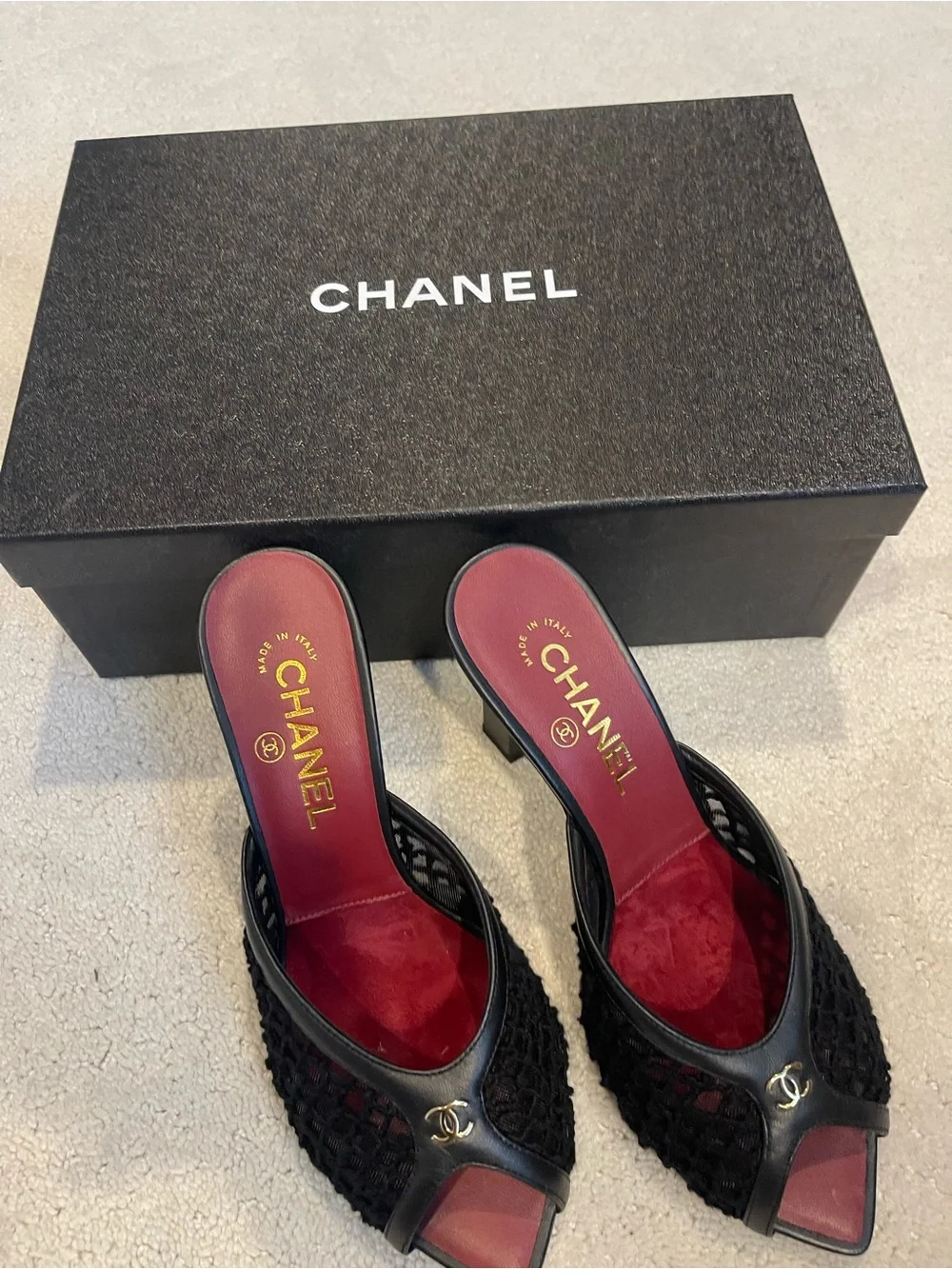CHANEL COCO BEACH  Black Mesh Mules